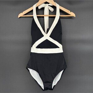 Boden Black & White Kefalonia Halterneck One-Piece Swimsuit Size 6 Swimwear